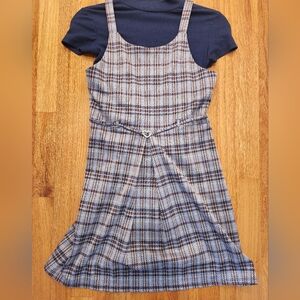 Knitworks Navy and Tan Plaid Dress